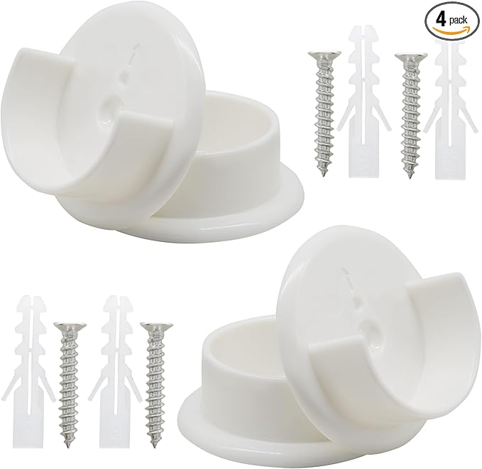 Murtenze 4 Pack Closet Rod Holders, 1-3/8" Plastic Tension Pole Bar Sockets Wardrobe Tube Rail Support Bracket, White U-Shaped Socket Bracket for Home Bathroom Shower