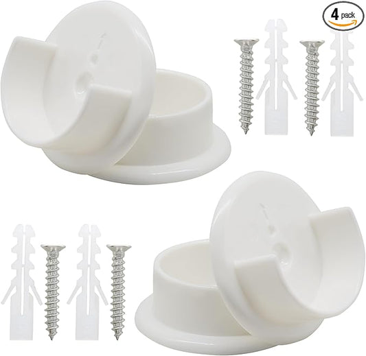 Murtenze 4 Pack Closet Rod Holders, 1-3/8" Plastic Tension Pole Bar Sockets Wardrobe Tube Rail Support Bracket, White U-Shaped Socket Bracket for Home Bathroom Shower