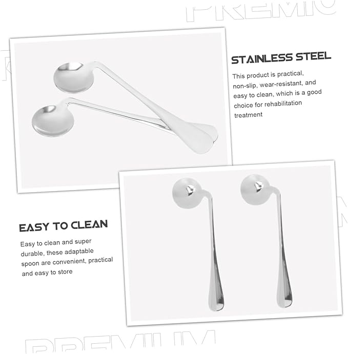 FOMIYES 2pcs Weighted Swivel Spoon for Elderly Senior Adaptive Utensils Angled Spoon for Tremor Easy-Grip Stainless Steel Fork Cutter