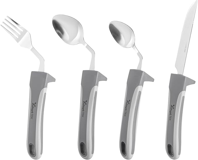 Restaurantware Adaptive Cutlery 1 Set 9.84 x 5.12 x 1.57 Inches Stainless Steel Ergonomic Utensils Non-Slip Wide-Handle Gray Utensils For Arthritis And Limited Mobility
