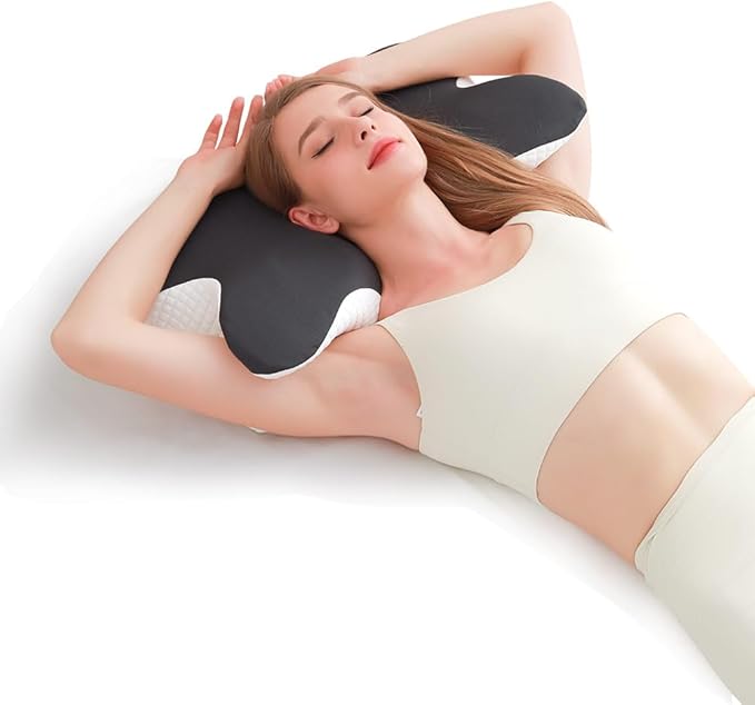 Pampkin Memory Foam Cervical Neck Pillow for Sleeping | Ergonomic Spinal Alignment Support Pillow for Neck, Back & Shoulder Pain Relief | Contoured Butterfly Design for Side, Back, Stomach Sleepers