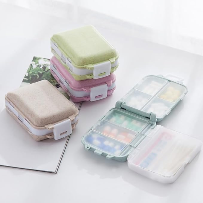 FOMIYES 2pcs Portable Wheat Straw Pill Organizer Travel Case for Daily Medication Compact Design for Easy Carrying for Seniors Go Use Beige