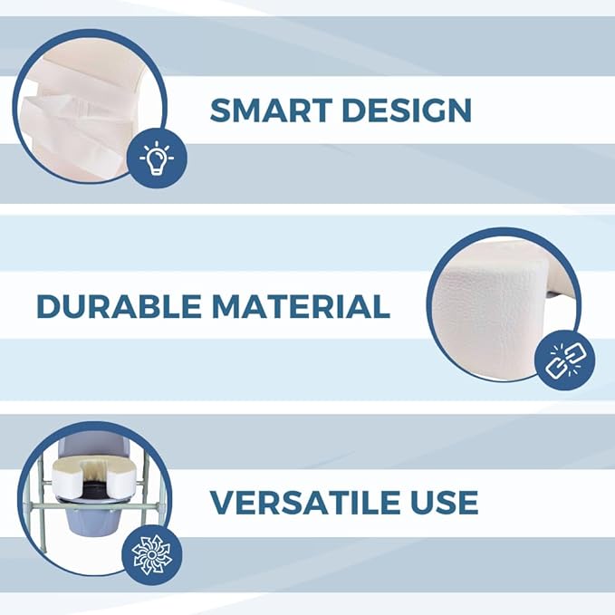 Blue Jay An Elite Healthcare Brand Elevate ME Softly Elevate Foam Toilet Seat Designed | 4 inch Seat Lifter Comfortable Sitting for Elderly Personal Care with Adjustable Hook and Look Closure