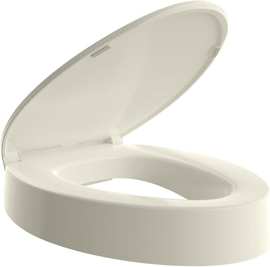 ELONGATED toilet seat risers for seniors, Slow Close, Elevated toilet seat, Heavy Duty, Never Loosen, Raised toilet seat elongated bowl, Almond/Bone(18.5”)