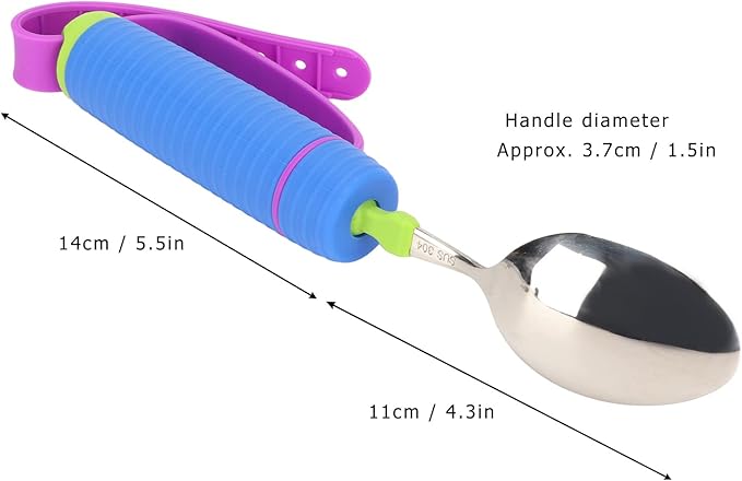 ZJchao Elderly Eating Spoon with 360 Flexible Rotation Head Stainless Steel and Silicone Adaptive Utensil for Seniors Easy Grip Feeding Tool 1 Piece