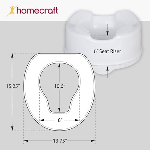 Homecraft Savanah Raised Toilet Seat, 6" High Elevated Toilet Seat Locks Onto Standard Toilets, Portable Assistance Commode Seat with Sturdy Brackets, Medical Aid for Elderly, Disabled, Limited Mobility