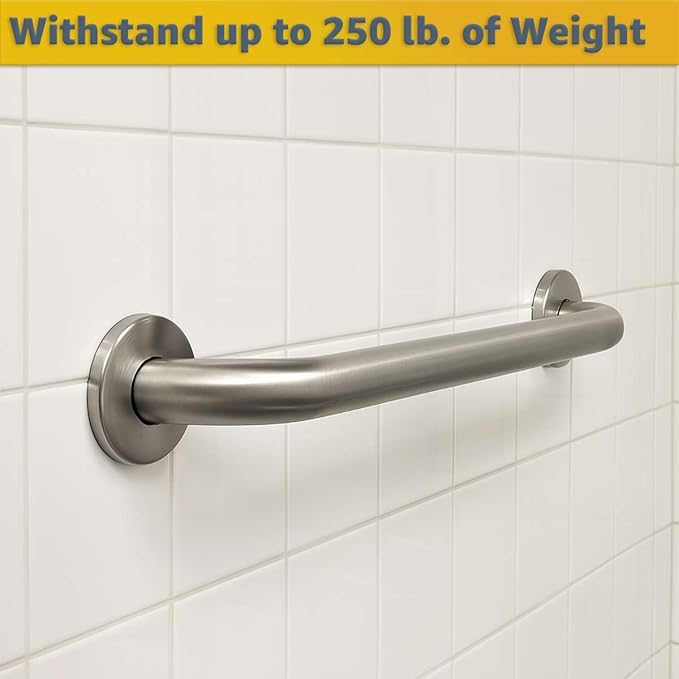 18" Stainless Steel Grab Bar for Bathroom - Wall Mounted Safety Rail with Satin Finish, 250 lb Capacity, Support Handle for Elderly, Toilet, Shower, Restroom, Home & Commercial Use