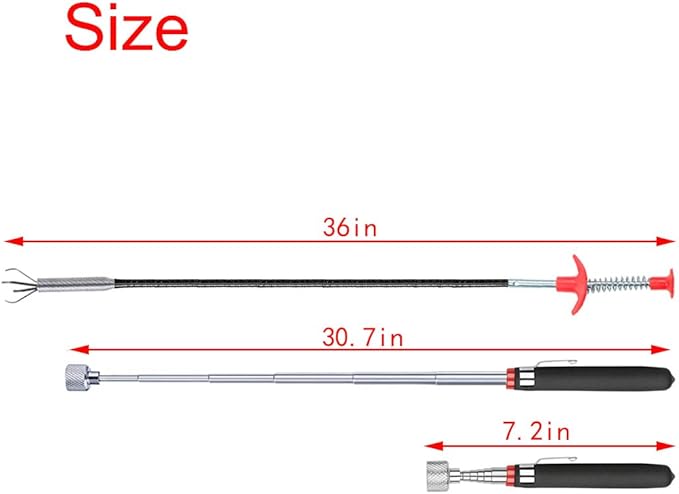3 Pack Telescoping Magnet Pick-up Tool Set - Retrieving Telescoping Magnet Pickup Tools, Bendable Spring Magnet Stick, Flexible Extra Long Reach Bendable Curve Grabber