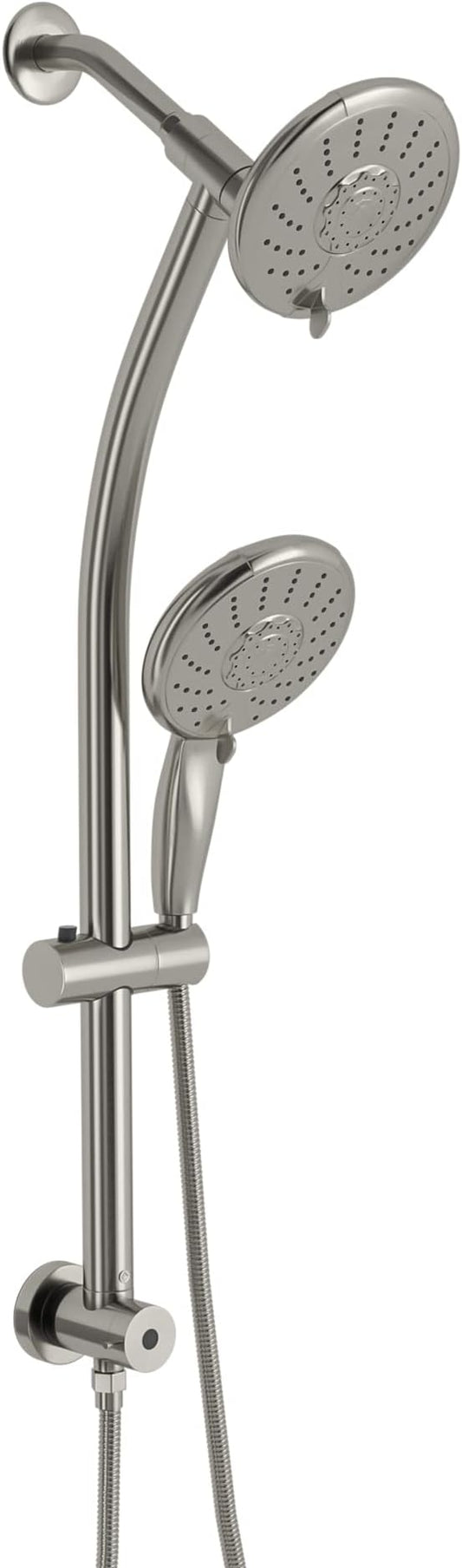 Lordear Rain Shower Head with Handheld Spray 5 Setting 3-Way Water Diverter Double Rain Hotel Spa Dual Bathroom Rain Shower Head Combo with Adjustable Sliding Bar,Brush Nickel