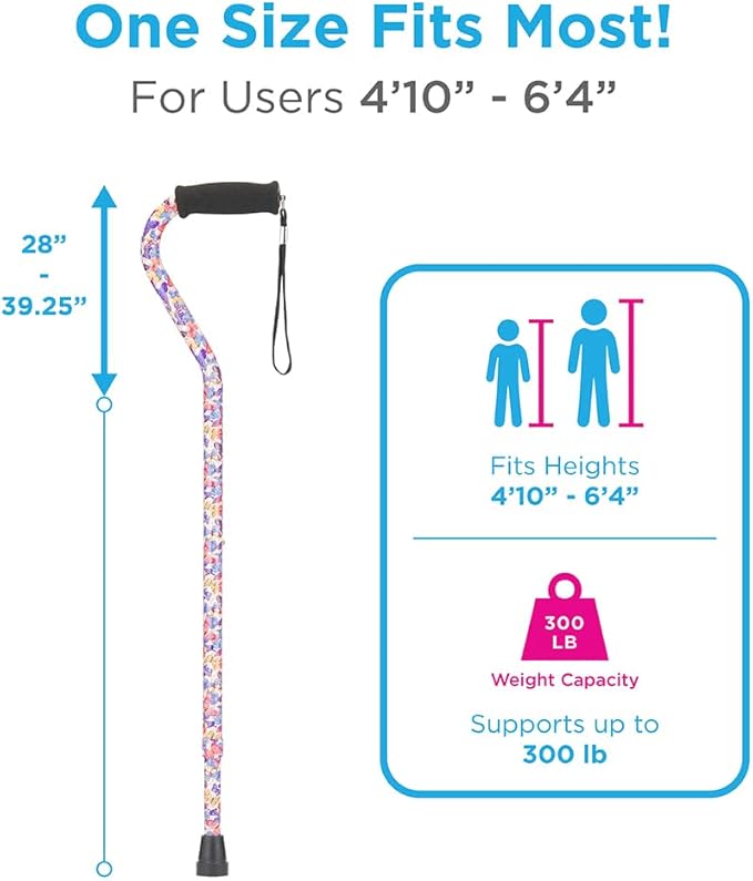 NOVA Offset Walking Cane for Seniors, Men & Women – Lightweight Adjustable Walking Cane with Soft Foam Grip, Wrist Strap, Anti-Rattle Lock & Non-Slip Tip – Stylish Mobility Aid