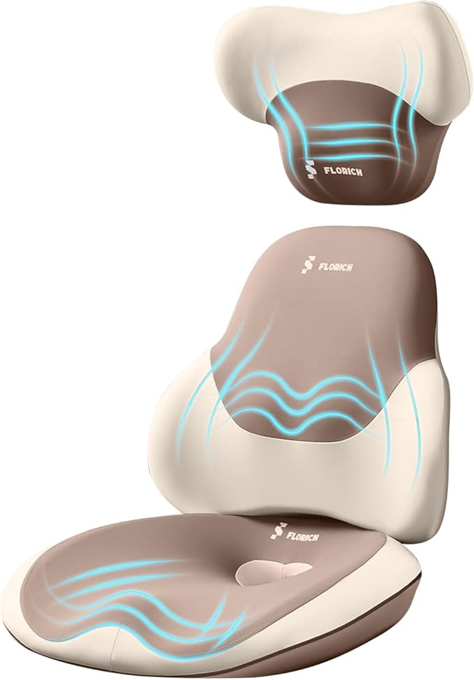 FLORICH Seat Cushion and Lumbar Support Pillow for Office Chair Car Neck Headrest Pillow Memory Foam Seat Pads Pressure Relief Back Cushion and Carseat Pads(Brown)