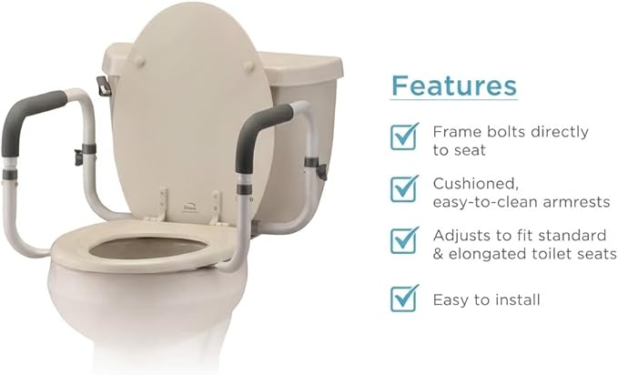 NOVA Toilet Safety Hand Rails – Adjustable Padded Armrests, Removable Aluminum Toilet Support Handles for Seniors & Mobility Assistance, Fits Standard & Elongated Toilets, 300 lb Capacity