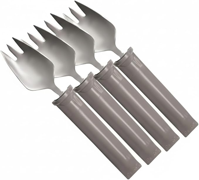 Rehabilitation Advantage Swivel Spork Utensil Set of 4, Angled Eating Utensils with Rotating Head for Easy Gripping, Mealtime Support for Daily Living and Independence