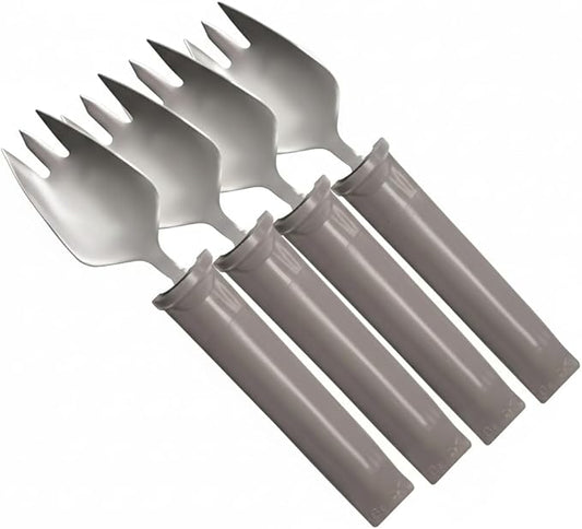 Rehabilitation Advantage Swivel Spork Utensil Set of 4, Angled Eating Utensils with Rotating Head for Easy Gripping, Mealtime Support for Daily Living and Independence