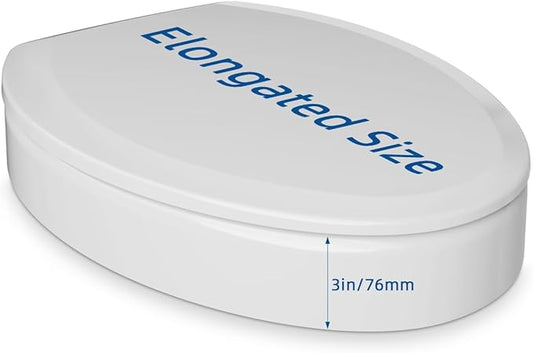 Toilet seat risers, Elevated Toilet Seat 3 inch, Heavy Duty, Never Loosen, Soft Close, Easy Install & Clean, Elongated Raised Toilet seat bowl (18.5”), White