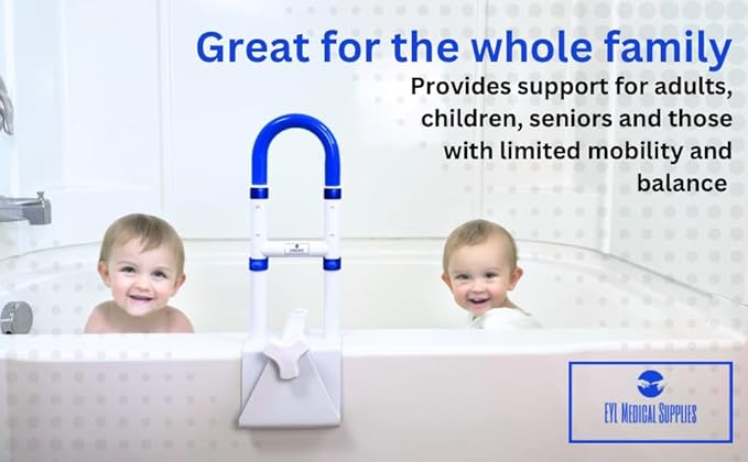 EYL Medical Supplies Adjustable Bathtub Handle for Elderly | Sturdy Clamp-On Tub Grab Bar with 300lb Capacity | Grab Bars for Bathtubs | Shower Handle for Elderly | Durable Tub Safety Rail 14" x 17