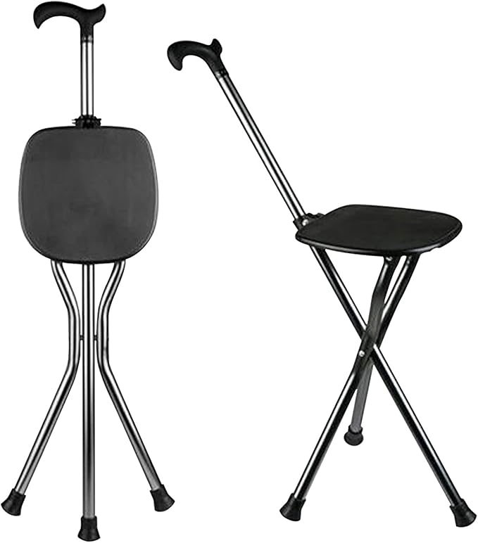 Yayayo Hold 440 lbs Folding Canes with Seat Walking Stick Height Adjustment Cane Seat Capacity Frosted Handle with Magnetic Therapy Stone Crutches Stool