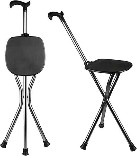 Yayayo Hold 440 lbs Folding Canes with Seat Walking Stick Height Adjustment Cane Seat Capacity Frosted Handle with Magnetic Therapy Stone Crutches Stool