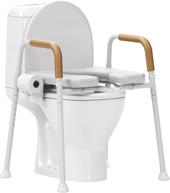 Loyoda Heavy-Duty Steel Toilet Seat Riser with Plush Memory Foam & Flip-Up Seat - Secure 350 lbs Capacity, Adjustable Height Raised Toilet Seat for Seniors，Pregnant, Disabled, Handicapped