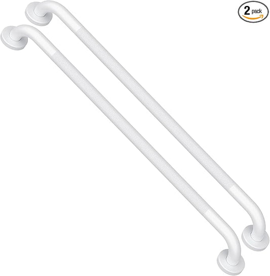 2 Pack White Grab Bars 32 Inch, 1.25" Diameter Anti Slip Bathroom Grab Bar w/Knurled Grip, Handicap Grab Bar for Wall, Shower Handle Safety Handrail for Senior