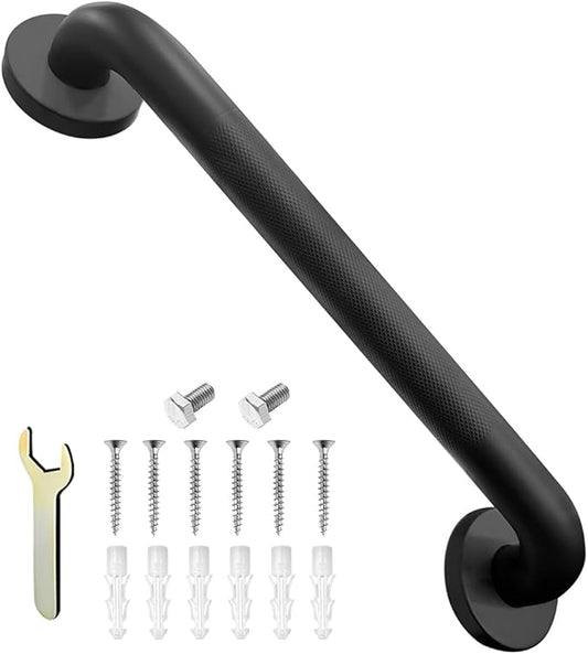 Shower Grab Bar, Anti-Slip Safety Grab Bar for Bathroom Bathtub Toilet 304 Stainless Steel Textured Grip Bath Handle Hand Rail for Elderly (Black, 16" L x 1 1/4" D)