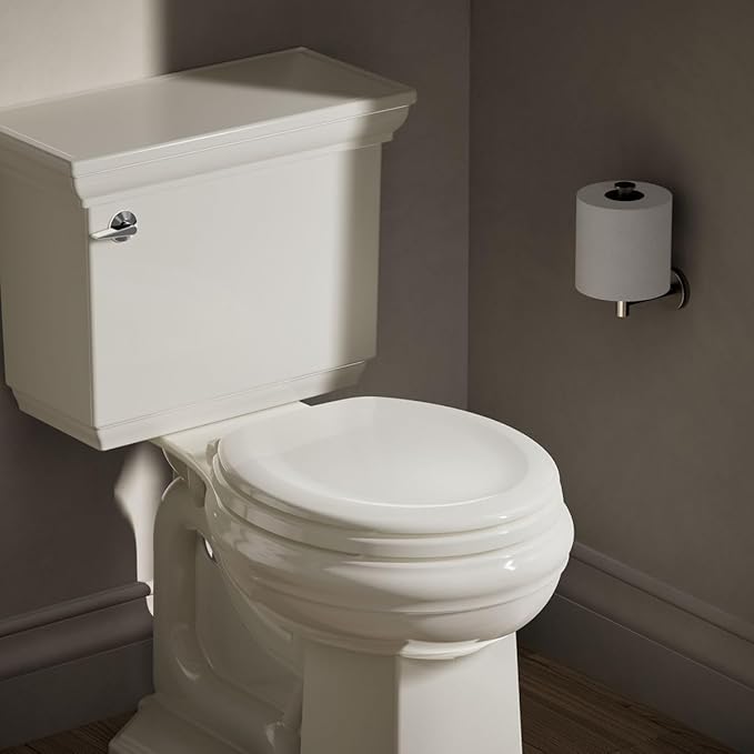 KOHLER Stonewood Quiet-Close, Round Toilet Seat Soft Close, Durable Wood, Easy Installation, Universal Fit, Home Essentials, Biscuit Finish, K-20467-96 (Pack of 2)