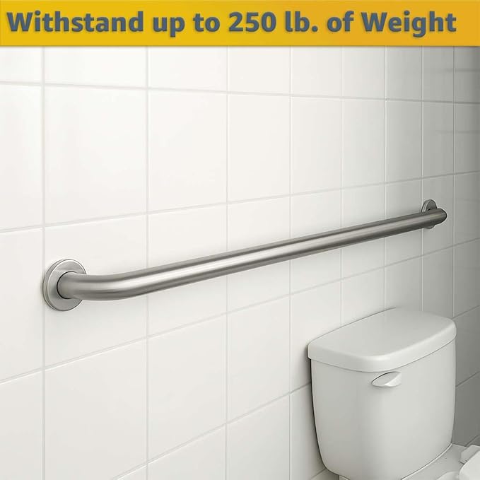 36″ Stainless Steel Restroom Grab Bar for Elderly - Heavy-Duty Wall Mounted Safety Handrail, 250 lb Support Handle for Toilet, Shower, Bathroom, Commercial & Home Use