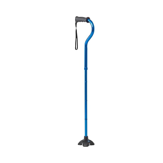 Medline Offset Folding Cane, 4-Point Base With Cushioned Gel Handle, Supports Up To 350 lbs, Blue