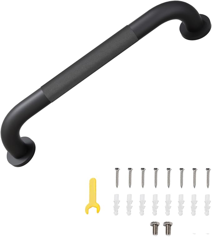 12 Inch Grab Bars for Shower, Black Anti Slip Grab Bar for Bathtubs Showers Toilet, Stainless Steel Safety Shower Grab Bar,Wall Mounted Shower Handle Handicap Bars for Senior Elderly