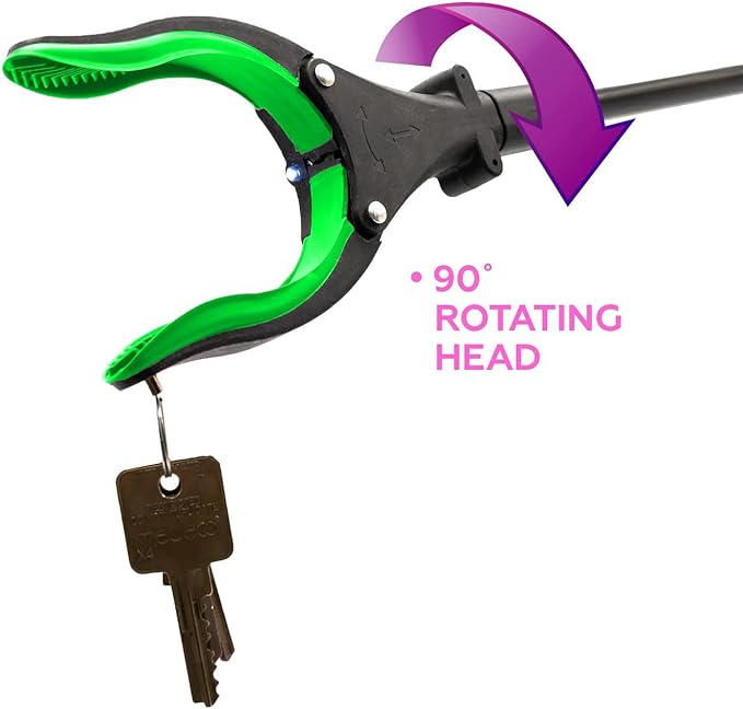 Grabber Tool 32" Aluminum Magnetic Claw with LED Light, Lightweight Foldable Reacher Grabber Pickup Tool, Gripper Grabbers for Elderly Grab it Reaching Tool Trash Picker Grabber, Green, By Luxet