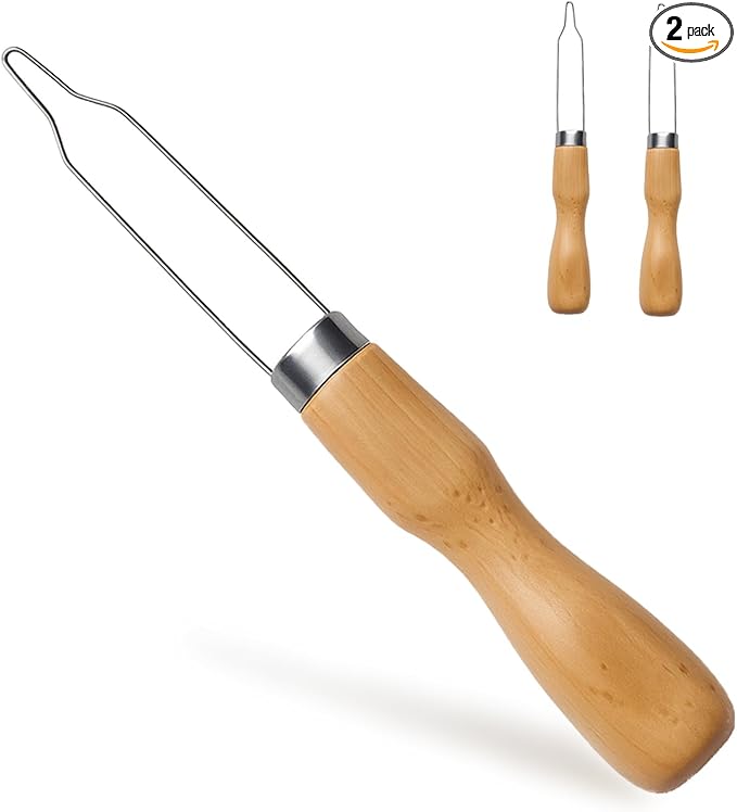 2pcs Button Hook Assist Device with Easy-Grip Wooden Handle for Shirts, Coats, Dresses - Ideal Button Aids for Arthritis & Limited Dexterity Fine Tip