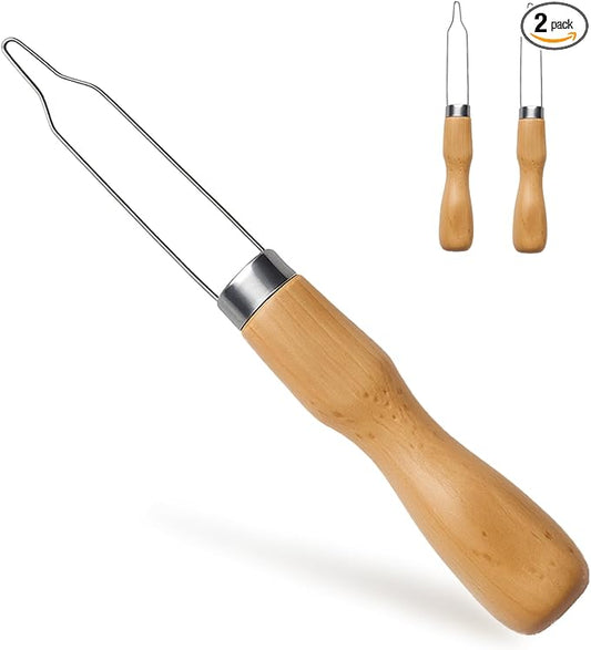 2pcs Button Hook Assist Device with Easy-Grip Wooden Handle for Shirts, Coats, Dresses - Ideal Button Aids for Arthritis & Limited Dexterity Fine Tip