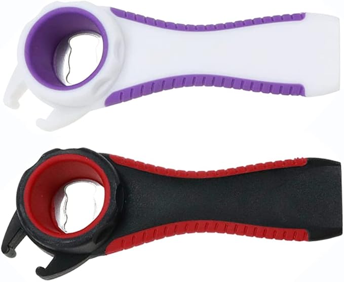 2 pack 5-in-1 Multi Function Plastic Grip Bottle Opener- Easily Opens Twist Caps, Bottle Caps, Canning Lids and Can Tabs (Black & White)