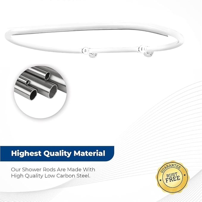 Oval Shower Curtain Rail Rod For Bathroom, Ceiling Mounted for Clawfoot Tub, Large and Heavy Duty Wall Mounted with Adjustable Support - 45 x 25 Inch (Free Curtain Rings) White