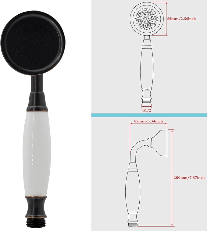 Oil Rubbed Bronze Vintage Telephone Handheld Shower Spray Ceramic Handle with 59inch Flexible Hose, Antique Brass Shower Head Clawfoot Tub Showerhead Replacement, No Wand Holder