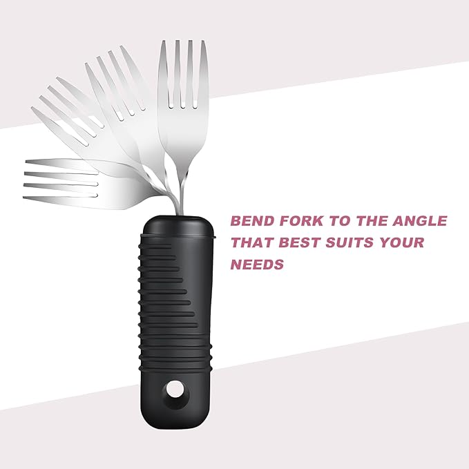 YPCBYNBS Adaptive Utensils,Easy Grip Silverware,Built Up Bendable Fork,Teaspoon,Tablespoon and Knife for Elderly,Hand Tremors,Arthritis and Parkinson's Patients,4 Piece Set