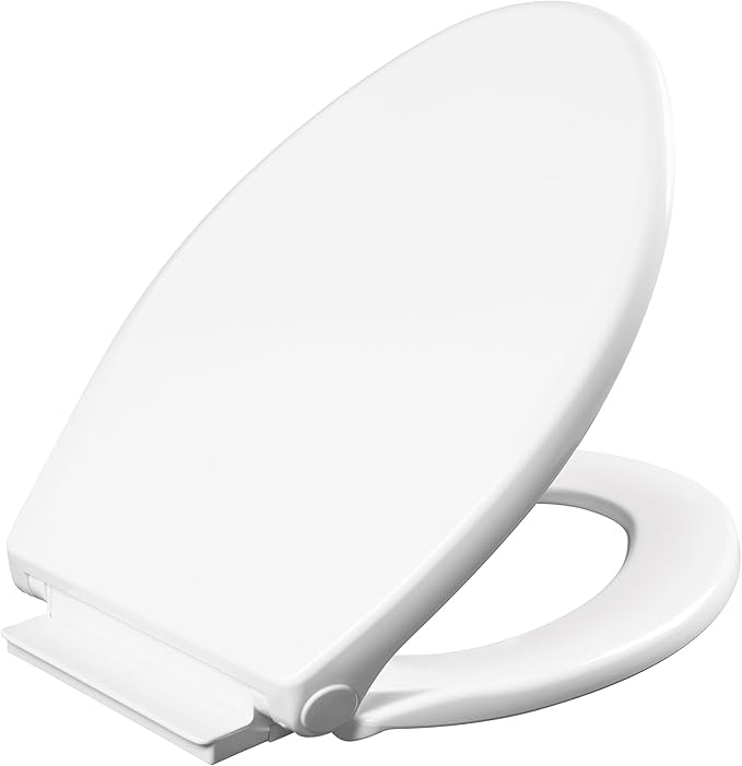 Mayfair Preston Easy to Clean Single Hinge Toilet Seat, Modern Slow Close Plastic Toilet Seat, Made in USA, Elongated, White