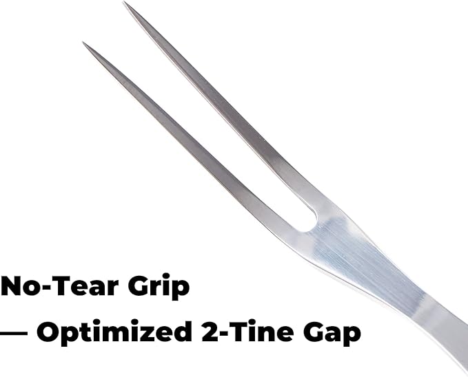 Granny Fork 10 Inch, 2-Tine Cooking Meat Fork – 2.5mm Thick 420 Stainless Steel with Wood Handle, Easy-Grip Carving/Turning/Lifting Tool for Cast Iron Skillet & Roasting Pan, Home Cooks & Seniors