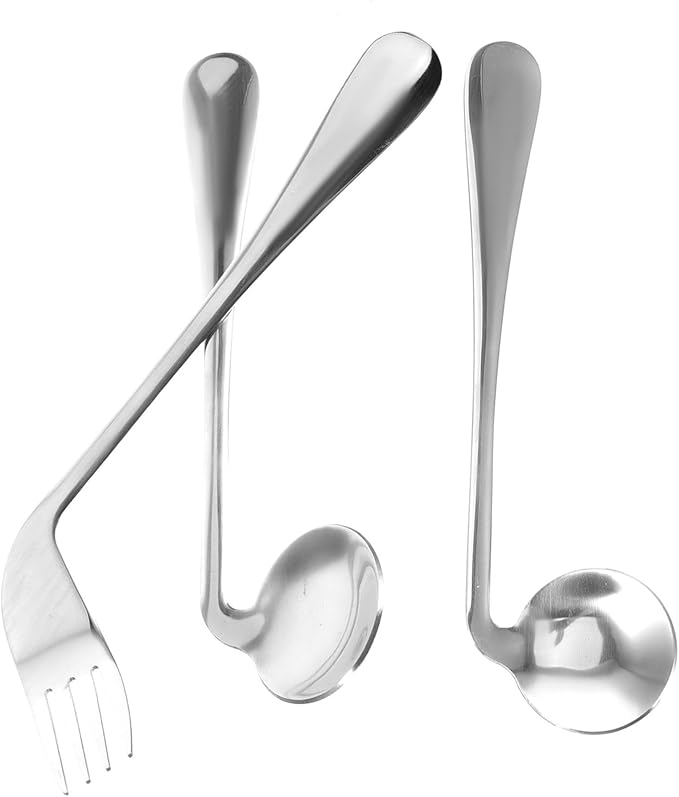 BESTYASH 1Set Lightweight Angled Spoon Curved Fork for Easy Self Feeding Ergonomic Utensils for Seniors Comfortable Grip for Elderly Dining Assistance