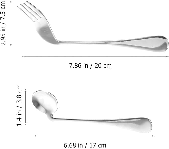 DOITOOL 4 Pcs Curved Feeding Utensils Set Angled Spoon and Fork Adaptive Tableware for Elderly Disabled Self-Feeding Non-Slip Grip Aids for Meal Assistance