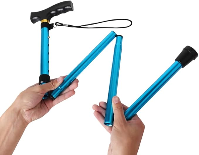 Folding Lightweight Walking Stick - Adjustable Aluminum Metal Collapsible Travel Cane with Non-Slip Rubber Base