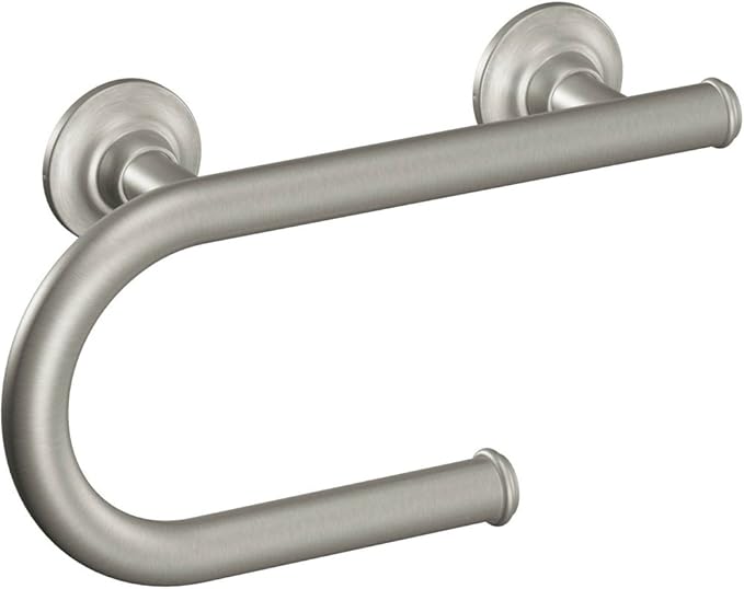 Moen Brushed Nickel Bathroom Safety Grab Bars with Toilet Paper Holder (LR2352DBN) and Curled Grip (R8712D3GBN)