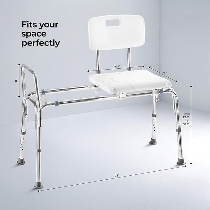 Tub Transfer Bench Sliding Shower Bench for Bathtub Shower Chair for Inside Shower Shower Chair for Elderly and Disabled Adjustable Height Shower Bench Holds Weight Up to 400 Lbs FSA/HSA Eligible