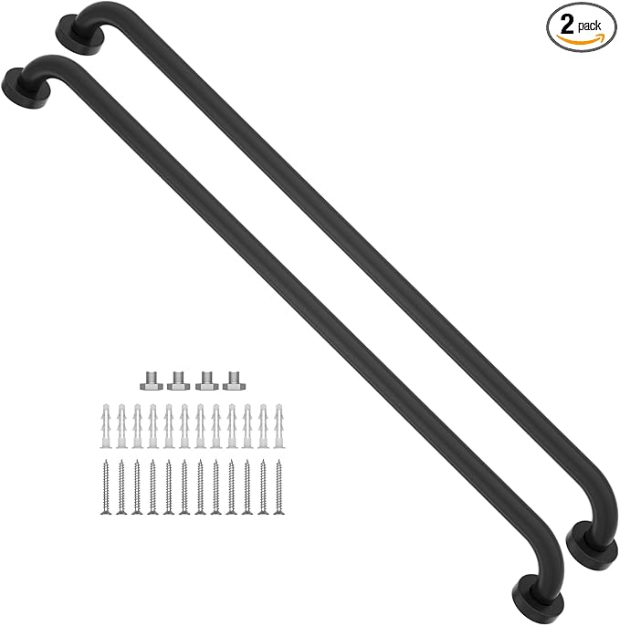 2 Pack Matte Black Shower Grab Bar 40 Inch, iMomwee Stainless Steel Bathroom Grab Bar, Bath Shower Balance Bar, Safety Hand Rail Support, Handicap Elderly Senior Assist Bath Handle (1.25" Diameter)