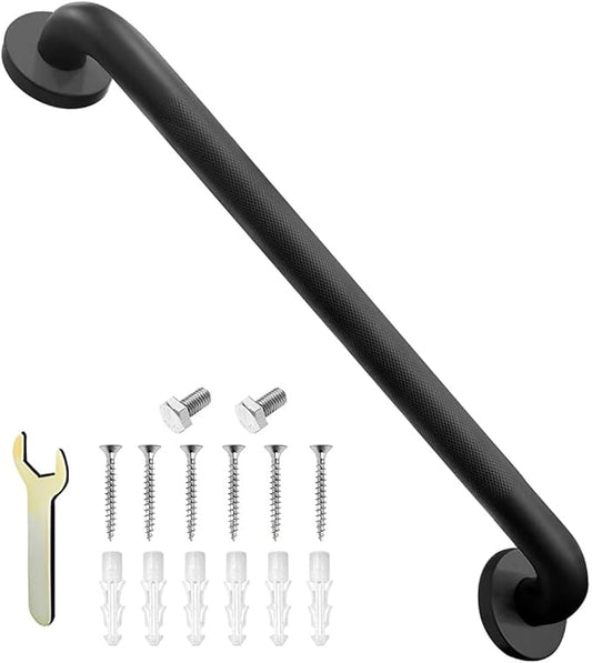 Shower Grab Bar, Anti-Slip Safety Grab Bar for Bathroom Bathtub Toilet 304 Stainless Steel Textured Grip Bath Handle Hand Rail for Elderly (Black, 24" L x 1 1/4" D)