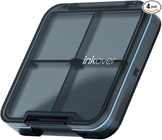 Small Pill Organizer, Waterproof & Portable Pill Case for Daily Travel - Adjustable 4 Compartments Compact Medicine Holder for Vitamins, Pills, Perfect for Purse or Pocket (Black)