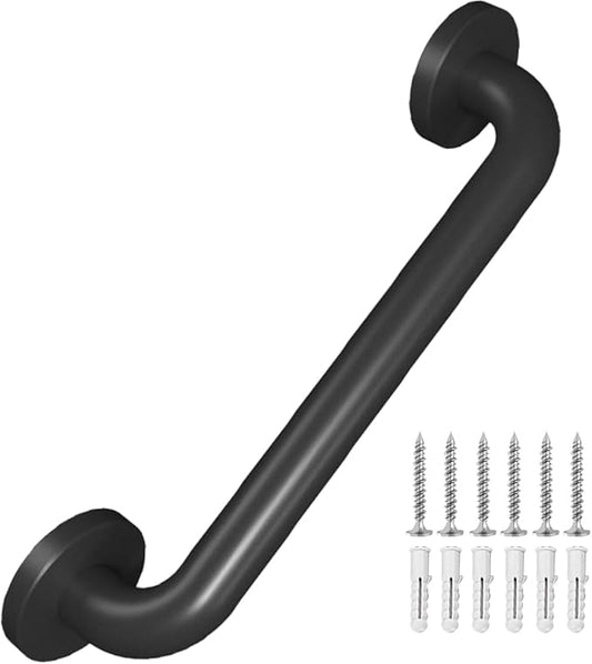 Metal Industrial Stairs Grab Bars Wall Mounted Handrail Staircase Steps Safety Bar Indoor Exterior Outdoor Deck Hand Rail Matte Black Frame Pipe Handle for Elderly (24 Inch 1 Pack)