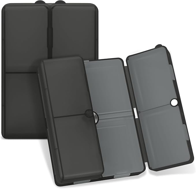 FYY Daily Pill Organizer,7 Compartments Portable Pill Case Travel Pill Organizer,[Folding Design] Large Pill Box for Purse Pocket to Hold Vitamins,Cod Liver Oil,Supplements and Medication-Clear Black