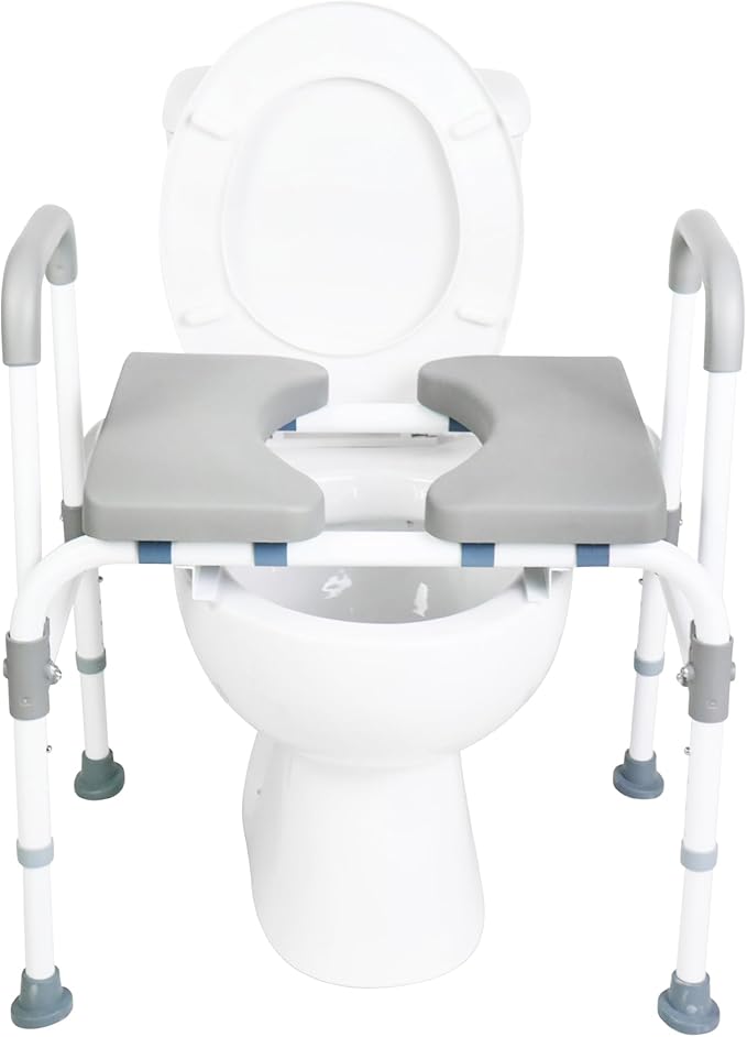 KMINA Raised Toilet Seat with Handles, 400 lbs Toilet Seat Risers for Seniors, Adjustable Height & Width, Comfort PU Foam Seat, Fit Any Toilet, Patented, Made in Europe