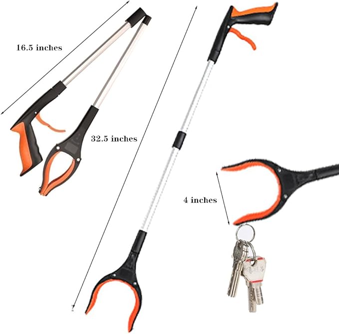 32" Trash Grabber Reacher Tool, Reach Grabbers for Seniors Heavy Duty, Elderly Assistance Products with Magnet Picker Upper, Gripper Pick up Sticks Hand Tools Gripper Pickup Mobility Aids (Orange)